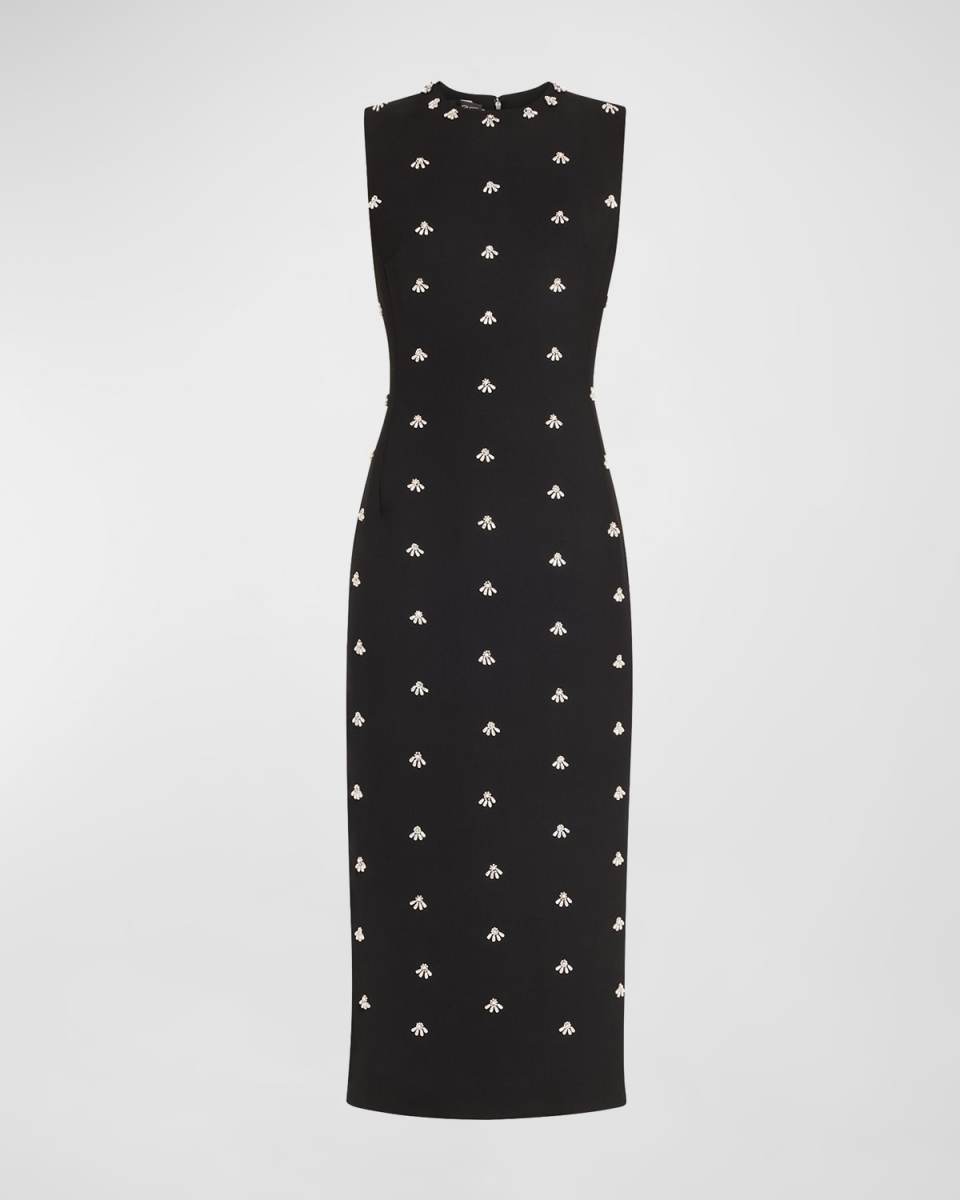 Pearl Cabochon Wool Midi Cocktail Dress